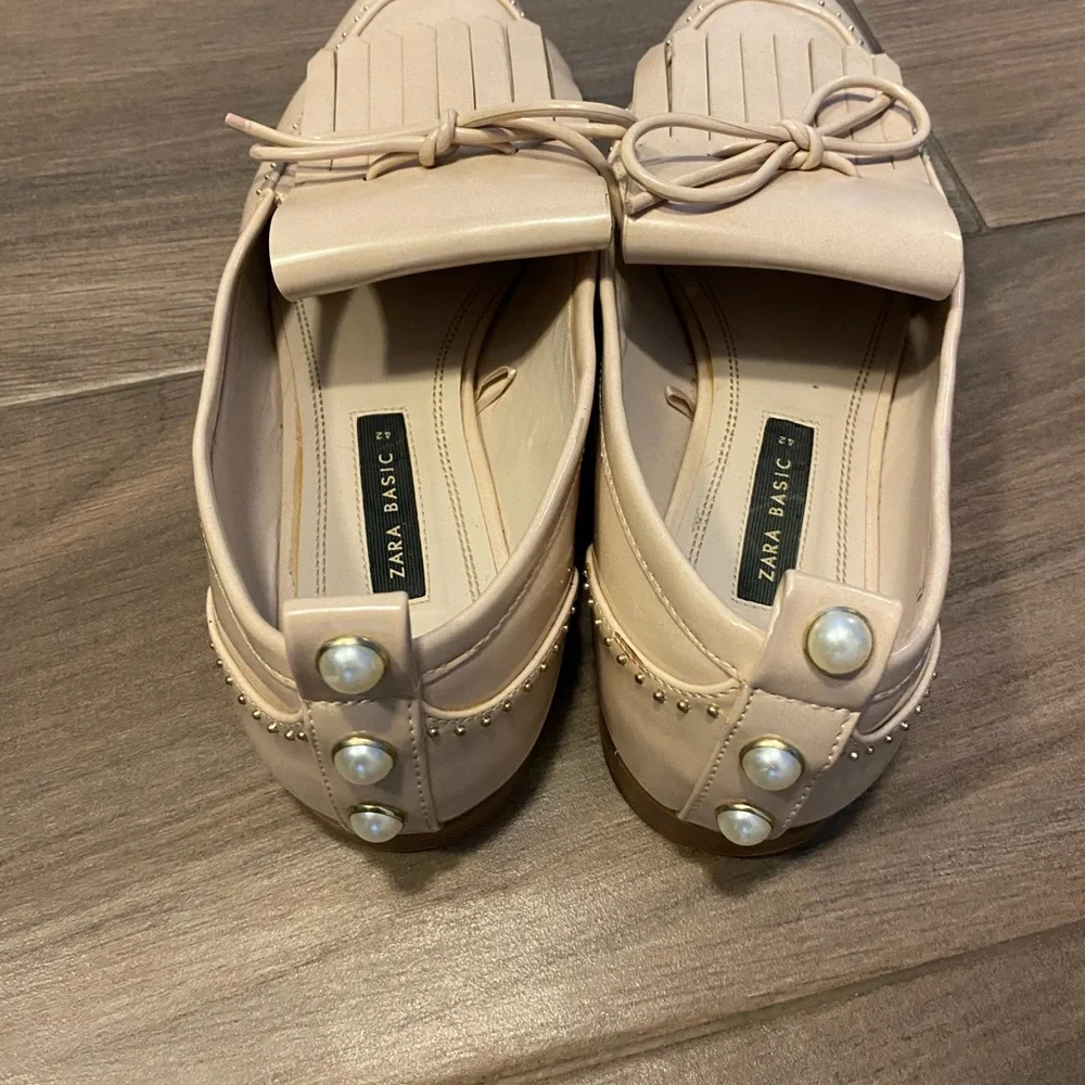 Zara Beige Women's Tassel Loafers - Picture 2 of 4